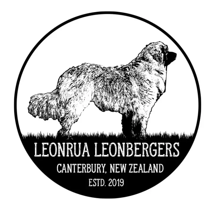Leonrua logo - black and white silhouette of male leonberger